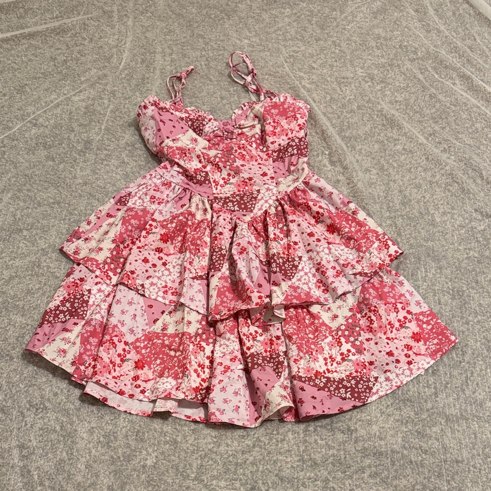 SHEIN Pink Floral Layered Dress